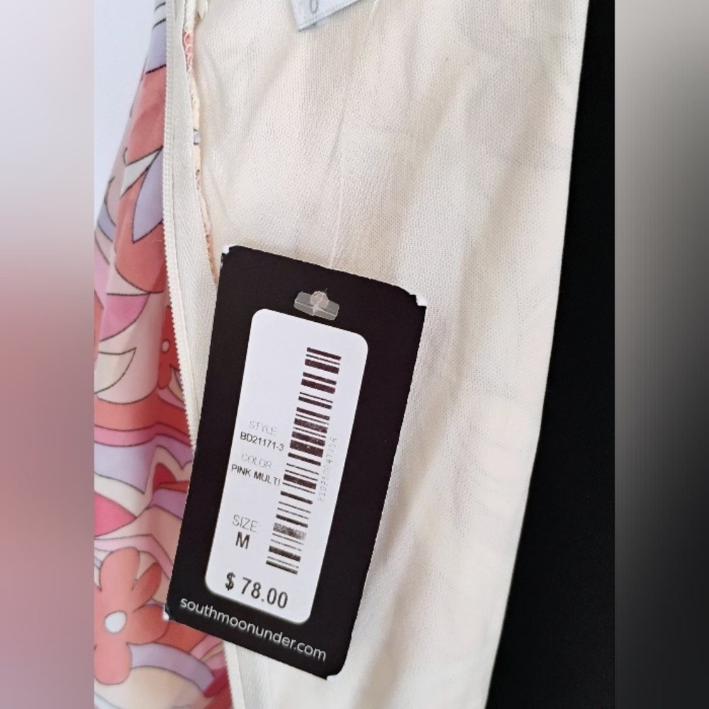 NWT South Moon Under Midi Dress Fit & Flared Sz M Floral Pinks 70's Style I-4 - Picture 10 of 12